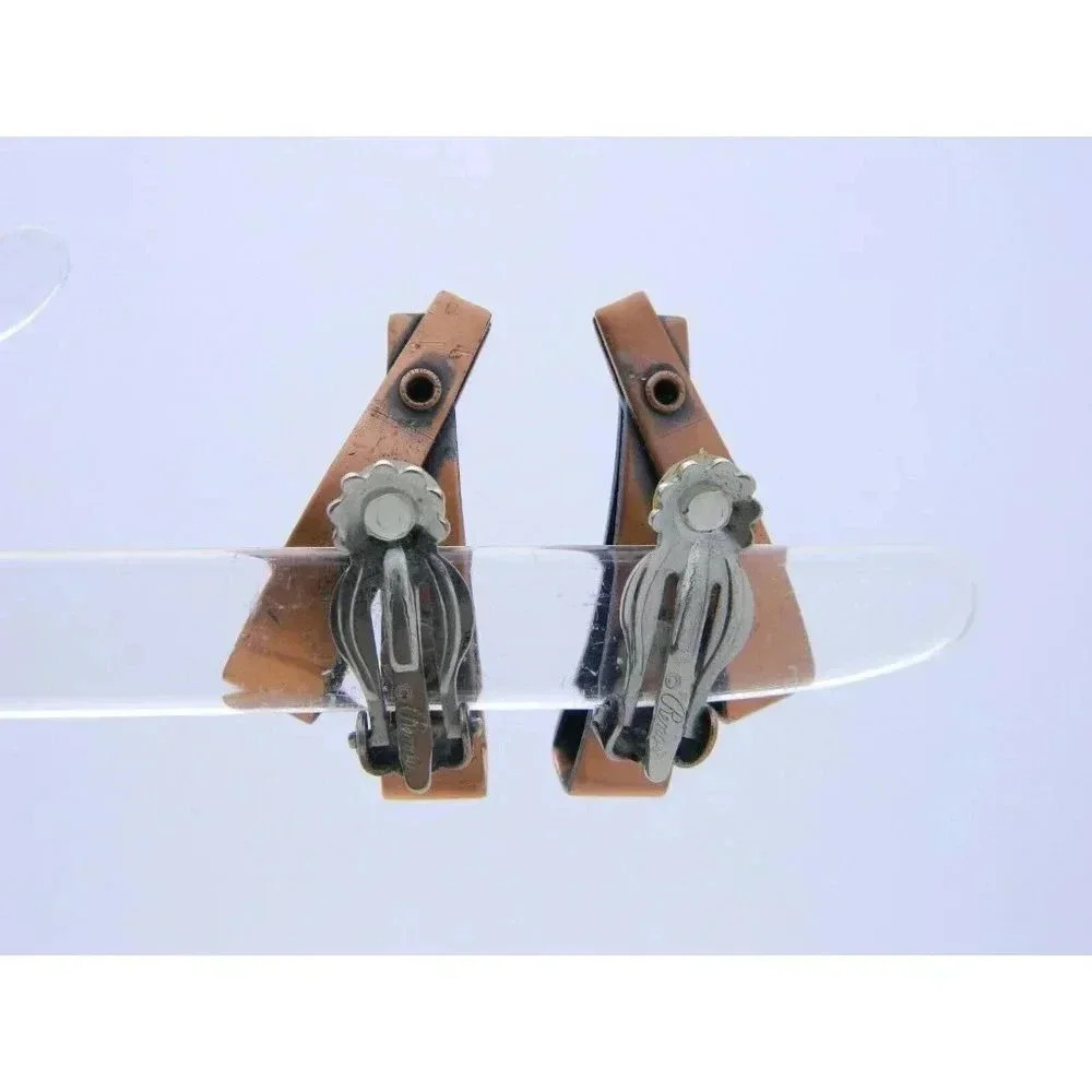 Matisse RENOIR Signed RARE Ribbon Copper Earrings - Picture 2 of 4